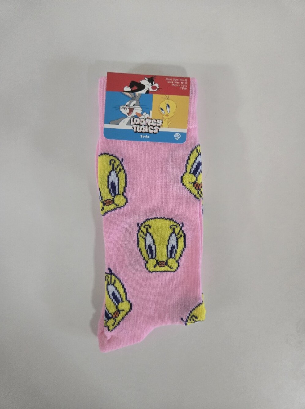 Looney Tunes TWEETY BIRD Novelty Crew Socks Pink Retro Cartoon Unisex Size 6-12